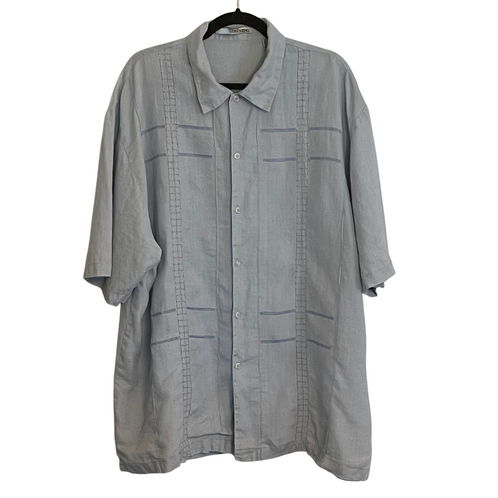 Lorenzino Mens Light Blue 100% Linen Guayabera Style Short Sleeve Shirt